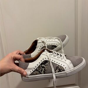 Stylish snake, gray and white Steve Madden sneakers